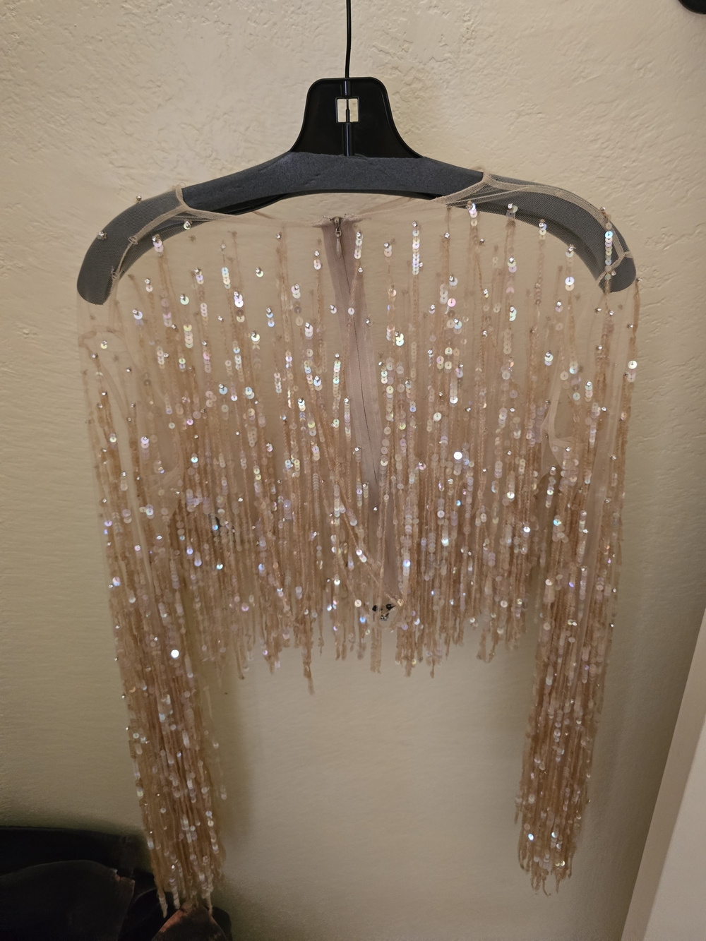 Sequin Fringe Hair Shawl in Nude Pink - Picture 3 of 4